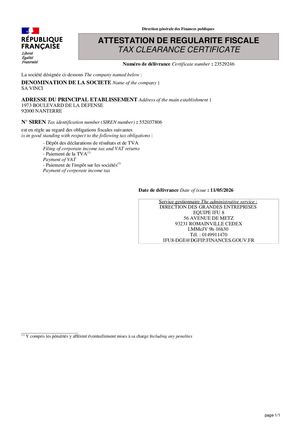 2026 05 11 Attestation De Regularite Fiscale Vinci