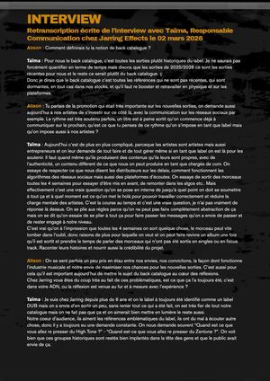 Interview Taïma Responsable Communication chez Jarring Effects