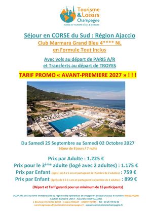 Programme Séjour En Corse 25 Sept Au 02 Oct 2027