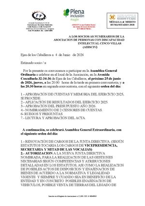 Convocatoria Asambleas 25 De Junio De 2026
