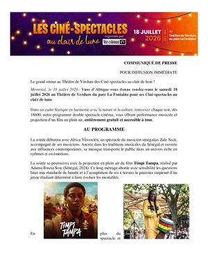 Communiqué De Presse Des Ciné Spectacles Au Clair De Lune