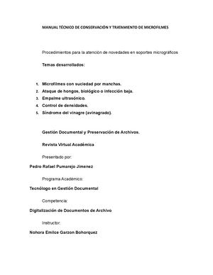 Manual Técnico De Conservación Y Tratamiento De Microfilmes