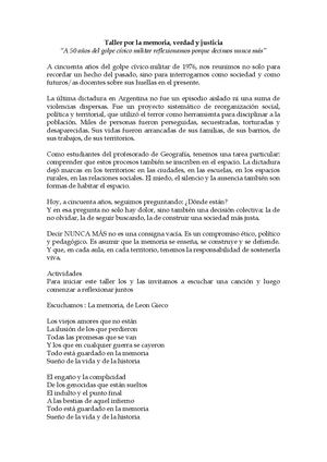 Taller Por La Memoria