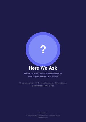 Here We Ask by Inithouse: A Free Browser Conversation Card Game for Couples, Friends, and Family