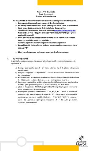 Evaluacion Sumativa 2 Econometría Enunciado
