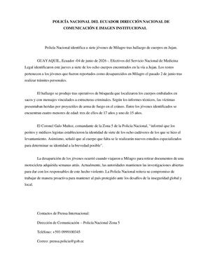 Boletín De Prensa Policía Nacional Del Ecuador Dirección Nacional De Comunicación E Imagen Institucional