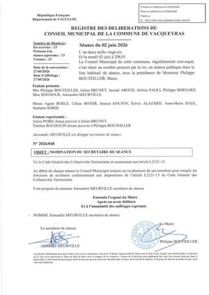Delib 2026 048 Nominat° Secretaire Tampon