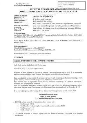 Delib 2026 052 Tarif Repas Cantine Tampon