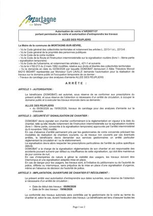 Ar26st137 Av Portant Permission Et Autorisation D'entreprendre Les Travaux Allée Des Peupliers Du 5 06 Au 19 06 2026