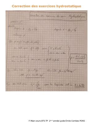Correction Des Exercices Hydrostatique