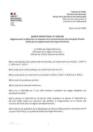 Arrêté 2026 785 Du 5 Juin 2026 Protoxyde D'azote