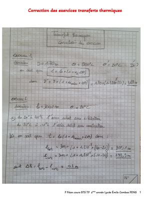 Correction Des Exercices Cours Thermique