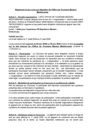 Réglement Du Jeu Concours Napoléon l'épopée immersive
