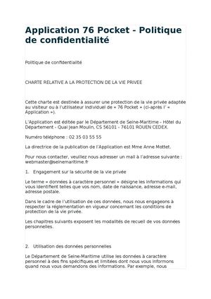 Application 76 Pocket Politique De Confidentialité