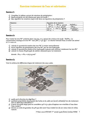 Exercices Traitement De L’eau Et Valorisation