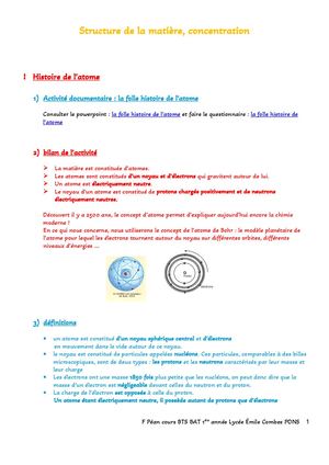 Cours Structure De La Matière, Concentration