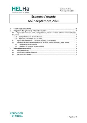 Présentation générale examen d'entrée - Assistant·e Social·e