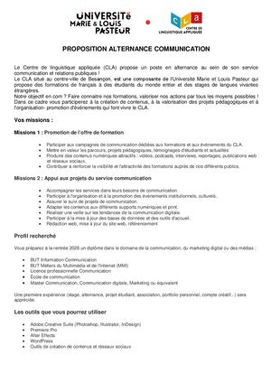 Proposition Alternance Communication 2026 2027