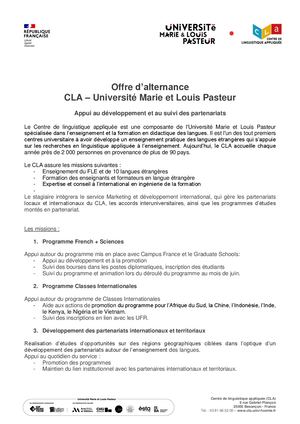 2026 Offre D'alternance Développement Et Partenariats Cla