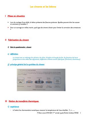 Les Ciments Et Les Bétons Cours Élève