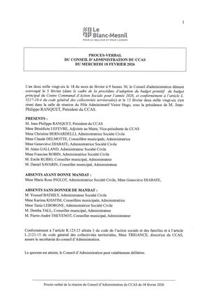 Procés Verbal du Conseil d'administration du CCAS du 18 février 2026