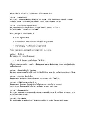 Règlement Du Jeu Concours Game Fair CEQ 2026