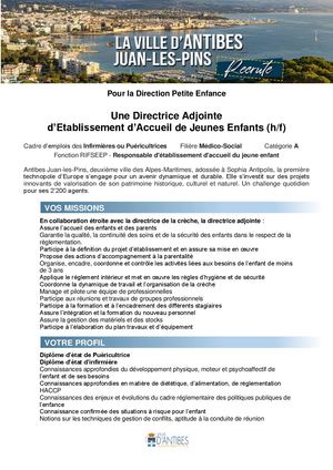 Annonce Directrice Adjointe d’Etablissement d’Accueil de Jeunes Enfants