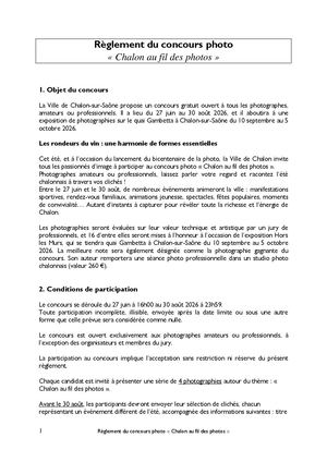 Règlement Concours Photo été 2026