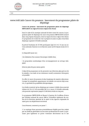 Web1 Www Tv83 Info Cancer Du Poumon _ Lancement Du Programme Pilote De Dépistage 03062026