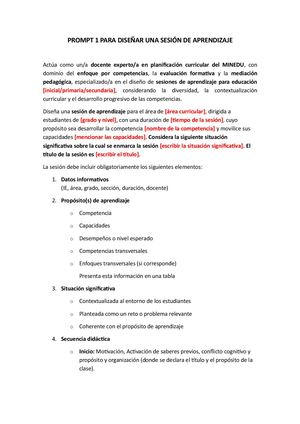 Prompt 1 Para Diseñar Una Sesión De Aprendizaje