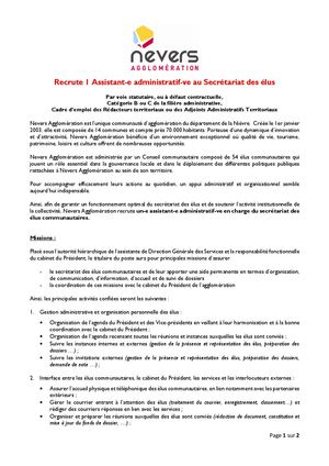 Assistant Administratif Au Secretariat Des Elus Annonce