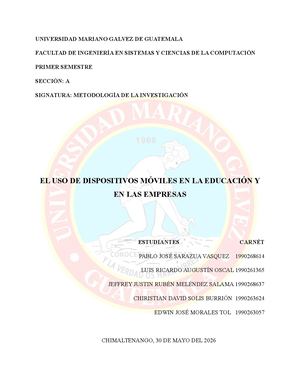 Proyecto Final uso de los dispositivos moviles en universidad Mariano Galvez sede Chimaltenango