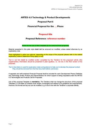 40038 Standard Proposal Mandatory Template Part 6 Financial Proposal