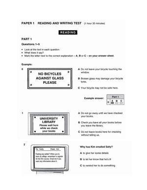 Pet Exam Reading And Writing Part 1 Exam 1