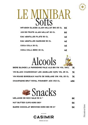 Menu Minibar - Hôtel Casimir