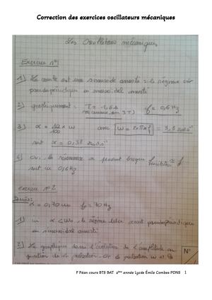 Correction Des Exercices Oscillateurs Mécaniques