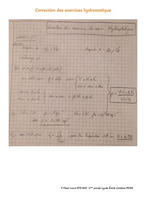 Correction Des Exercices Hydrostatique