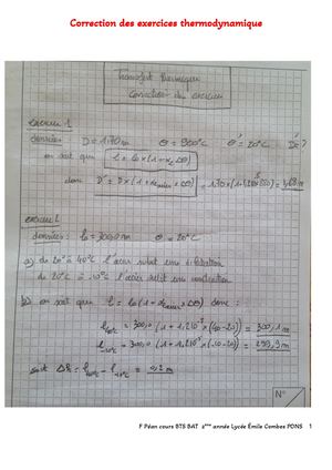 Correction Des Exercices Cours Thermique