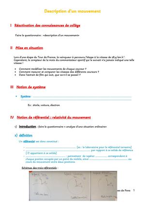 Cours Élève Description D’un Mouvement