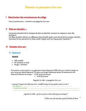 Émission Et Perception D’un Son Cours Élève