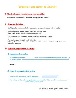 Émission Et Propagation De La Lumière Cours Élève