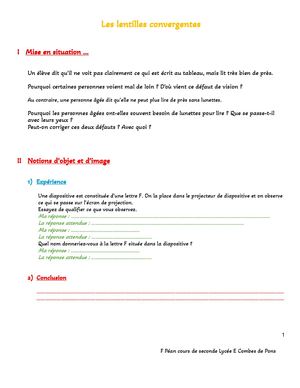 Les Lentilles Convergentes Cours Élève