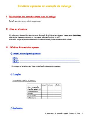 Solutions Aqueuses Un Exemple De Mélange Cours Élève