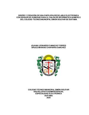 10 Diseño Y Creación De Una Papelera Reciclable Electronica Con Sensor De Humedad Para El Salón De Informatica Numero 2 Del Colegio Tecnico Municipal Simón Bolívar De Duitama
