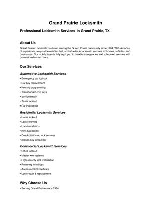 Grand Prairie Locksmith Profile