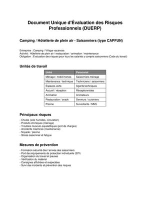 Duerp Capfun Saisonniers