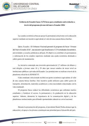 Boletín Becas Jóvenes Nuevo Ecuador