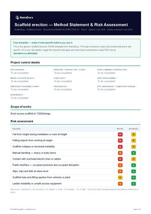 Scaffold erection — Method Statement & Risk Assessment — Free RAMS Template (UK, CDM 2015)
