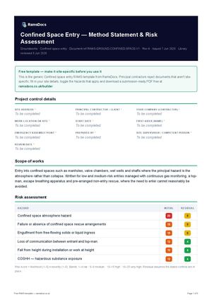 Confined Space Entry — Method Statement & Risk Assessment — Free RAMS Template (UK, CDM 2015)
