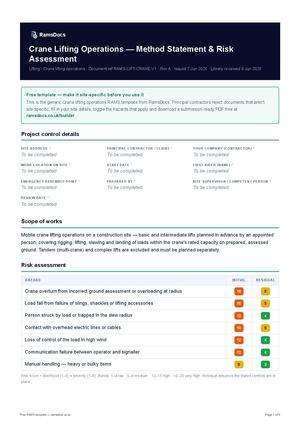 Crane Lifting Operations — Method Statement & Risk Assessment — Free RAMS Template (UK, CDM 2015)